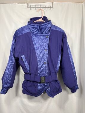 Vintage Sun Valley Purple Floral Ski Jacket with Belt Womens Size 4